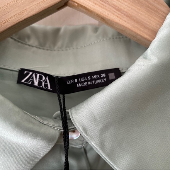 Zara Satin Finish Shirt Green - Size Small - Picture 9 of 9